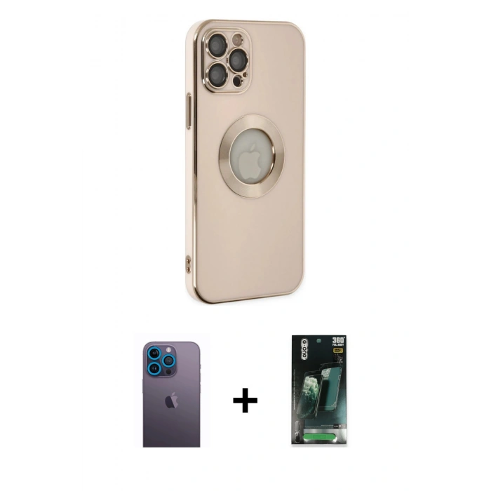 MARSİLYAN™- iPhone 12 Pro Kılıf İz Form Serisi - Şeffaf 360 Full Body Arka Koruyucu + Neon Fosforlu Kamera Lens - MI