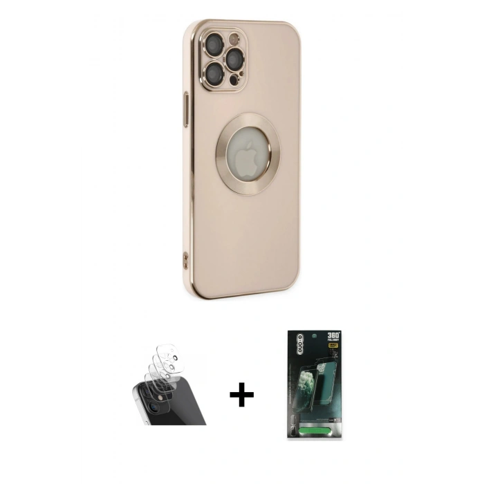 MARSİLYAN™- iPhone 12 Pro Kılıf İz Form Serisi - Şeffaf 360 Full Body Arka Koruyucu + Kamera Lens Koruma Cam - SF