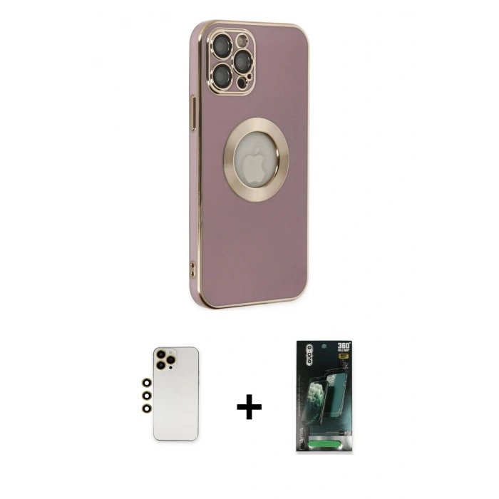 MARSİLYAN™- iPhone 12 Pro Kılıf İz Form Serisi - Şeffaf 360 Full Body Arka Koruyucu + Shine Kamera Lens - GD