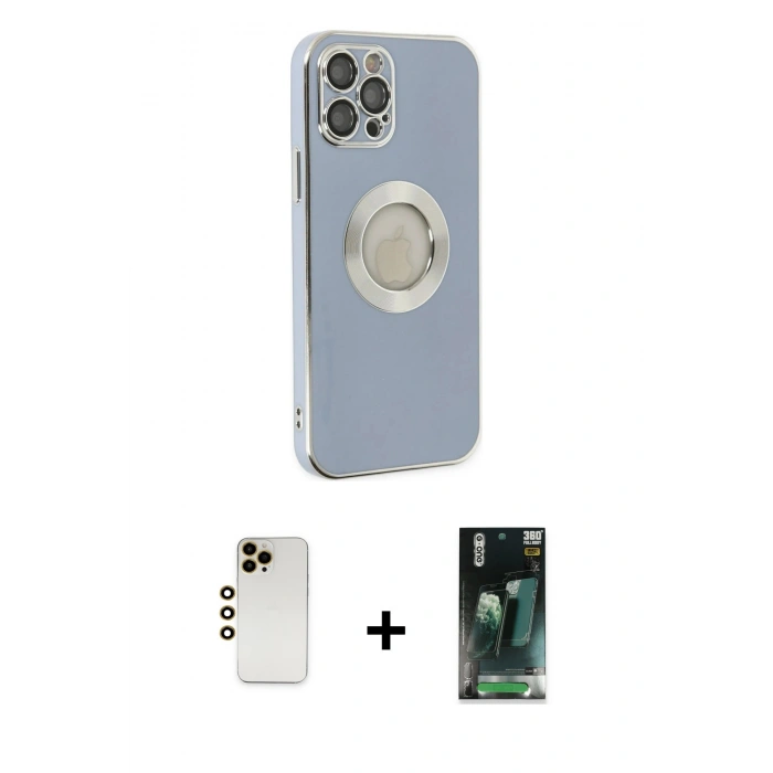 MARSİLYAN™- iPhone 12 Pro Kılıf İz Form Serisi - Şeffaf 360 Full Body Arka Koruyucu + Shine Kamera Lens - GD