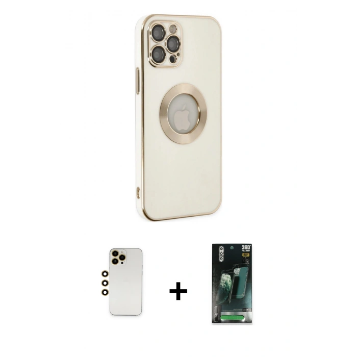 MARSİLYAN™- iPhone 12 Pro Kılıf İz Form Serisi - Şeffaf 360 Full Body Arka Koruyucu + Shine Kamera Lens - GD
