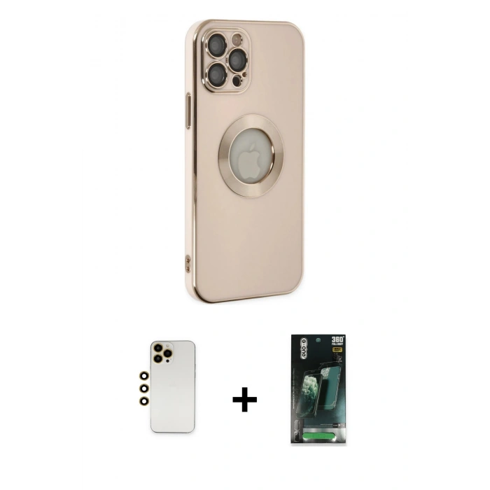 MARSİLYAN™- iPhone 12 Pro Kılıf İz Form Serisi - Şeffaf 360 Full Body Arka Koruyucu + Shine Kamera Lens - GD