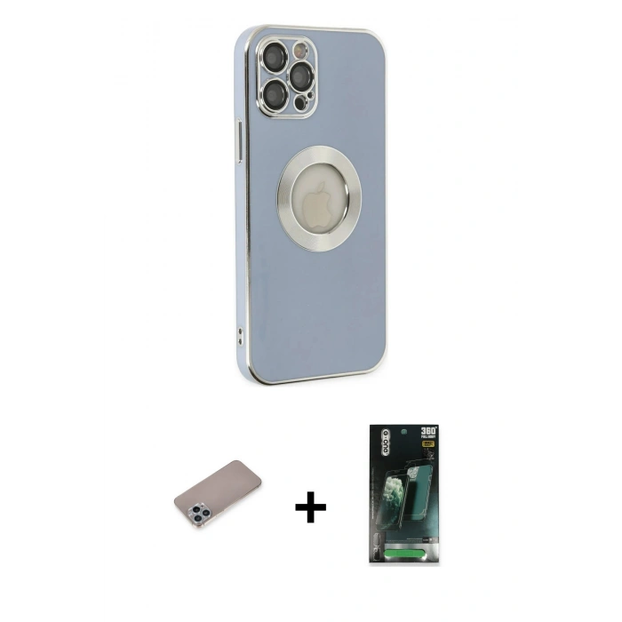 MARSİLYAN™- iPhone 12 Pro Kılıf İz Form Serisi - Şeffaf 360 Full Body Arka Koruyucu + Shine Kamera Lens Koruma Cam - SABE