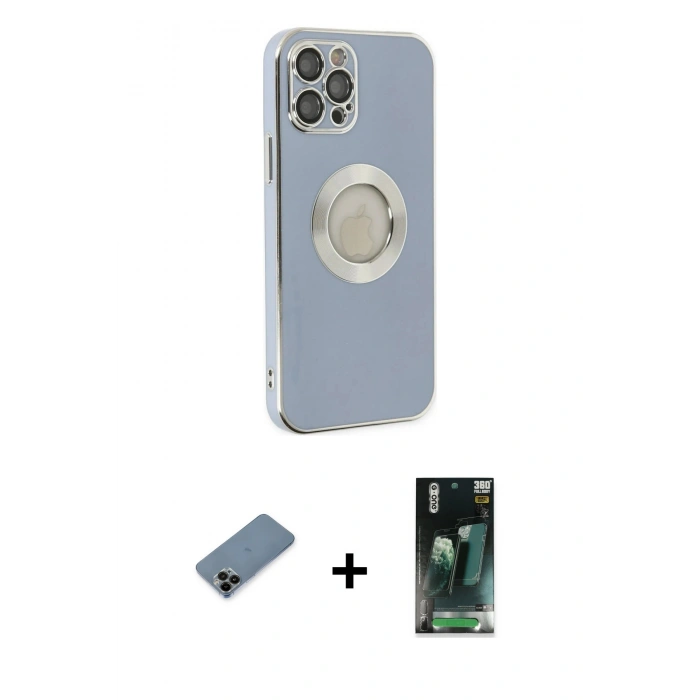 MARSİLYAN™- iPhone 12 Pro Kılıf İz Form Serisi - Şeffaf 360 Full Body Arka Koruyucu + Shine Kamera Lens Koruma Cam - SH