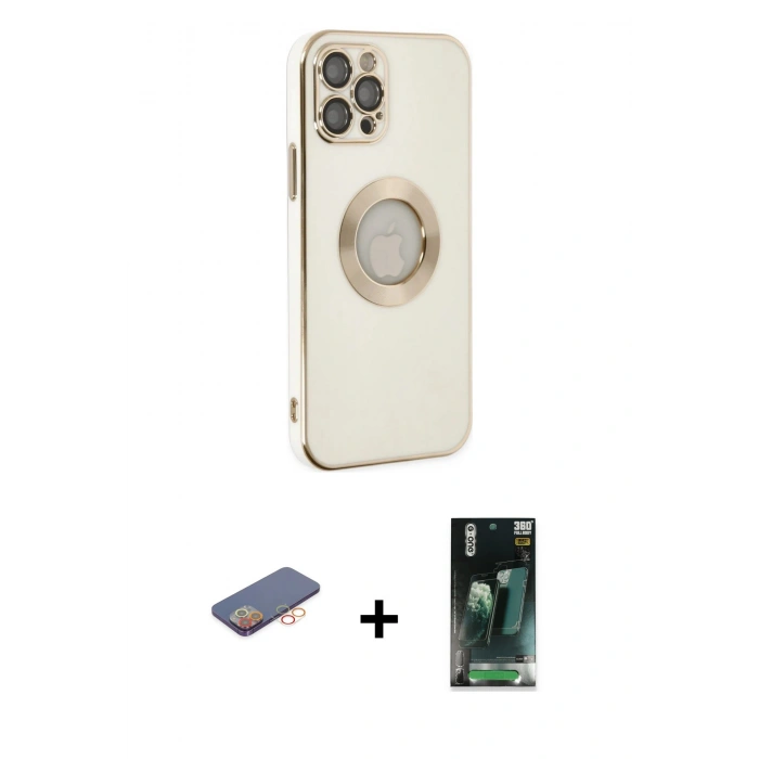MARSİLYAN™- iPhone 12 Pro Kılıf İz Form Serisi - Şeffaf 360 Full Body Arka Koruyucu + Renkli Kamera Lens Koruma Cam - TU