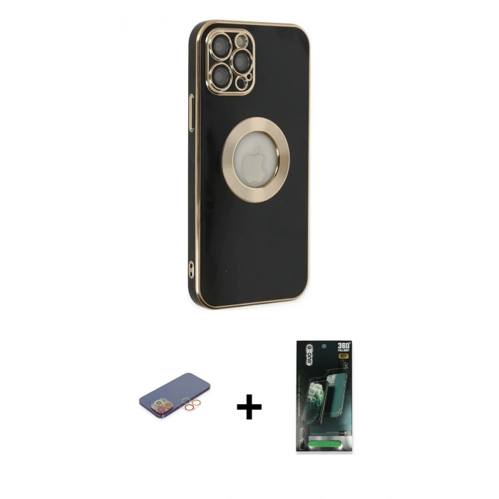 MARSİLYAN™- iPhone 12 Pro Kılıf İz Form Serisi - Şeffaf 360 Full Body Arka Koruyucu + Renkli Kamera Lens Koruma Cam - TU