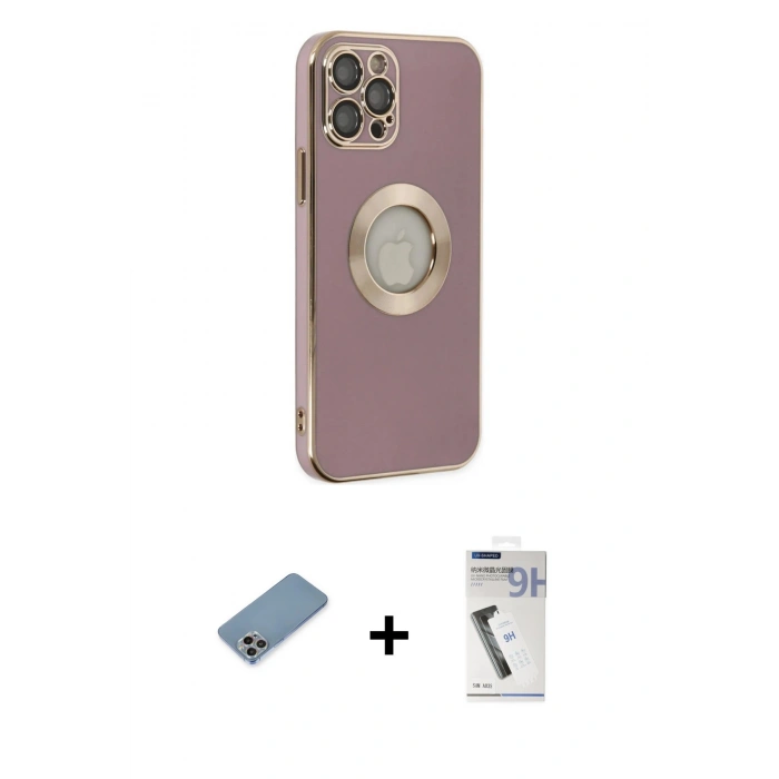 MARSİLYAN™- iPhone 12 Pro Kılıf İz Form Serisi - Şeffaf Uv Polymer Nano Ekran Koruyucu + Shine Kamera Lens Koruma Cam - GI