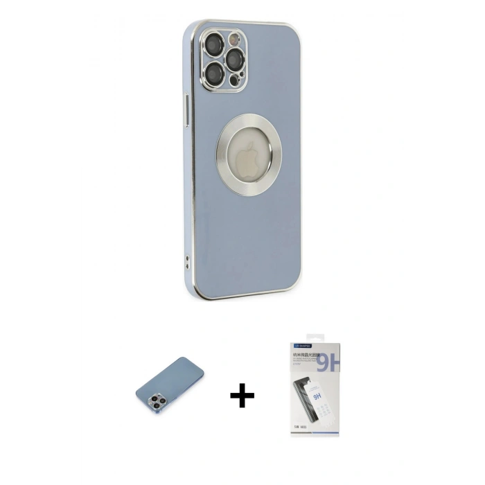 MARSİLYAN™- iPhone 12 Pro Kılıf İz Form Serisi - Şeffaf Uv Polymer Nano Ekran Koruyucu + Shine Kamera Lens Koruma Cam - GI