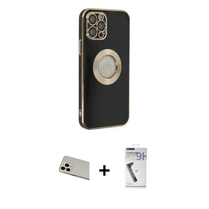 MARSİLYAN™- iPhone 12 Pro Kılıf İz Form Serisi - Şeffaf Uv Polymer Nano Ekran Koruyucu + Rainbow Kamera Lens Koruma Cam - GD