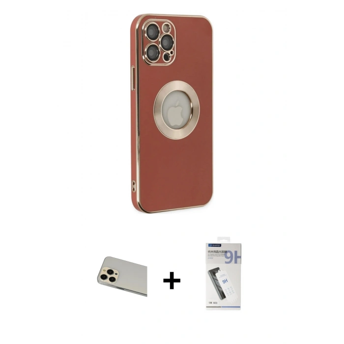 MARSİLYAN™- iPhone 12 Pro Kılıf İz Form Serisi - Şeffaf Uv Polymer Nano Ekran Koruyucu + Rainbow Kamera Lens Koruma Cam - GD