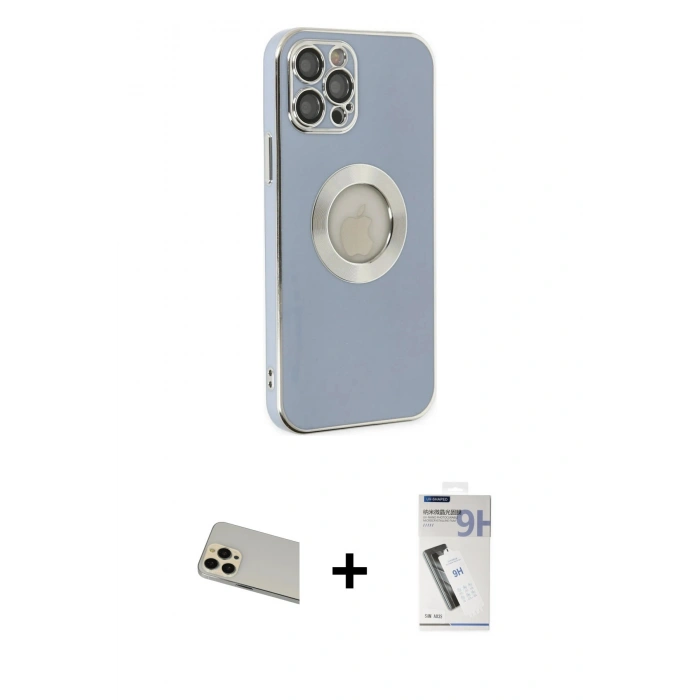 MARSİLYAN™- iPhone 12 Pro Kılıf İz Form Serisi - Şeffaf Uv Polymer Nano Ekran Koruyucu + Rainbow Kamera Lens Koruma Cam - GD