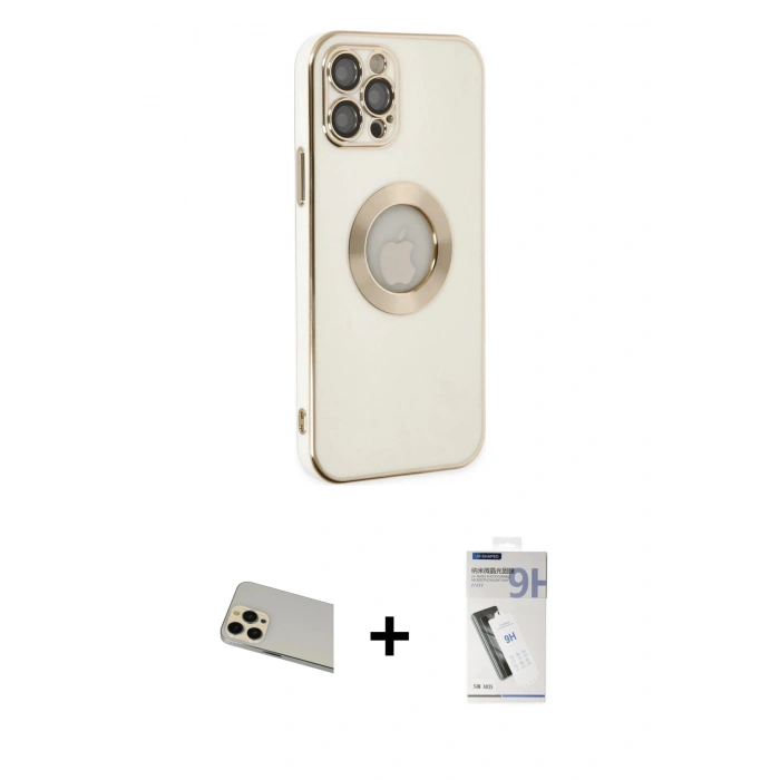 MARSİLYAN™- iPhone 12 Pro Kılıf İz Form Serisi - Şeffaf Uv Polymer Nano Ekran Koruyucu + Rainbow Kamera Lens Koruma Cam - GD