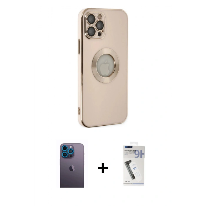 MARSİLYAN™- iPhone 12 Pro Kılıf İz Form Serisi - Şeffaf Uv Polymer Nano Ekran Koruyucu + Mavi Neon Fosforlu Kamera Lens