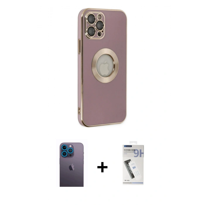 MARSİLYAN™- iPhone 12 Pro Kılıf İz Form Serisi - Şeffaf Uv Polymer Nano Ekran Koruyucu + Mavi Neon Fosforlu Kamera Lens