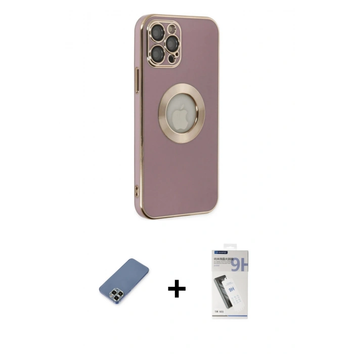 MARSİLYAN™- iPhone 12 Pro Kılıf İz Form Serisi - Şeffaf Uv Polymer Nano Ekran Koruyucu + Metal Kamera Lens Koruma Cam - AKYL