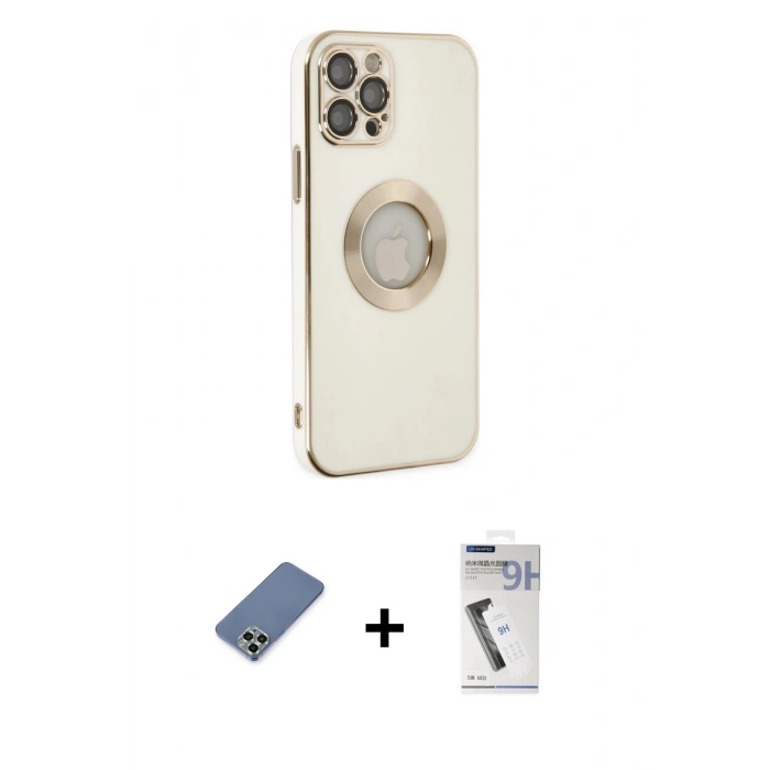 MARSİLYAN™- iPhone 12 Pro Kılıf İz Form Serisi - Şeffaf Uv Polymer Nano Ekran Koruyucu + Metal Kamera Lens Koruma Cam - AKYL