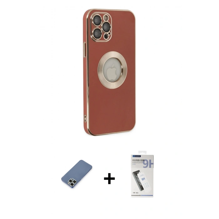 MARSİLYAN™- iPhone 12 Pro Kılıf İz Form Serisi - Şeffaf Uv Polymer Nano Ekran Koruyucu + Metal Kamera Lens Koruma Cam - AKYL