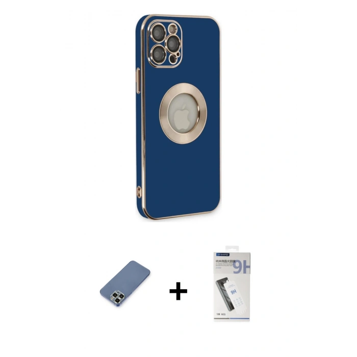 MARSİLYAN™- iPhone 12 Pro Kılıf İz Form Serisi - Şeffaf Uv Polymer Nano Ekran Koruyucu + Metal Kamera Lens Koruma Cam - AKYL