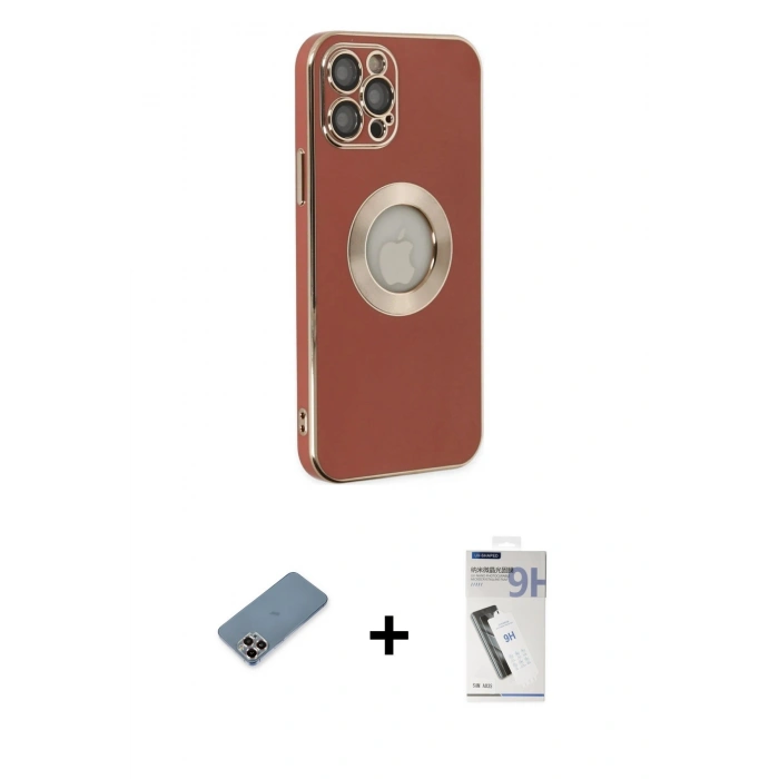 MARSİLYAN™- iPhone 12 Pro Kılıf İz Form Serisi - Şeffaf Uv Polymer Nano Ekran Koruyucu + Metal Kamera Lens Koruma Cam - MR