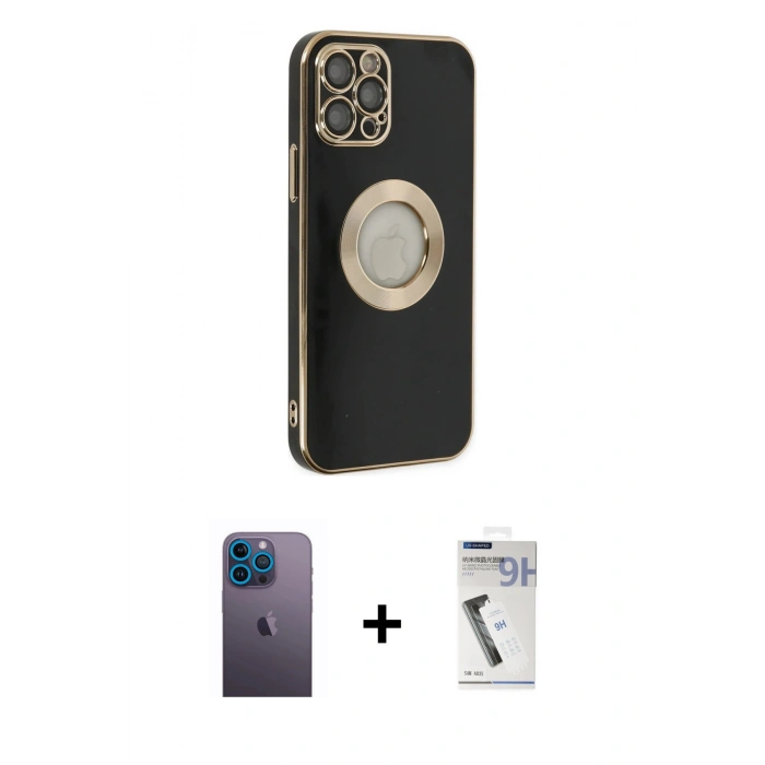 MARSİLYAN™- iPhone 12 Pro Kılıf İz Form Serisi - Şeffaf Uv Polymer Nano Ekran Koruyucu + Neon Fosforlu Kamera Lens - MI