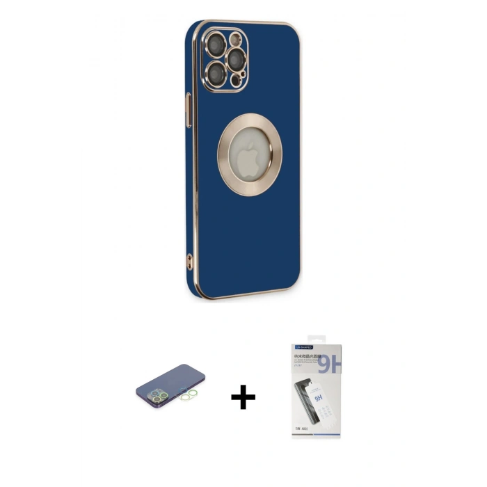 MARSİLYAN™- iPhone 12 Pro Kılıf İz Form Serisi - Şeffaf Uv Polymer Nano Ekran Koruyucu + Renkli Kamera Lens Koruma Cam - YL