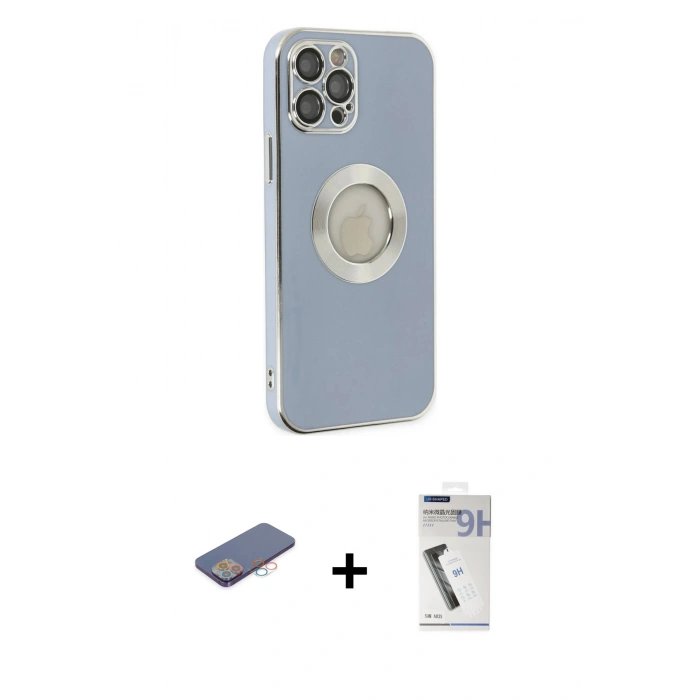 MARSİLYAN™- iPhone 12 Pro Kılıf İz Form Serisi - Şeffaf Uv Polymer Nano Ekran Koruyucu + Renkli Kamera Lens Koruma Cam - PE