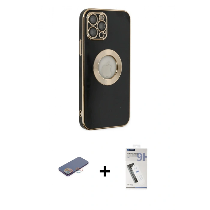 MARSİLYAN™- iPhone 12 Pro Kılıf İz Form Serisi - Şeffaf Uv Polymer Nano Ekran Koruyucu + Renkli Kamera Lens Koruma Cam - PE
