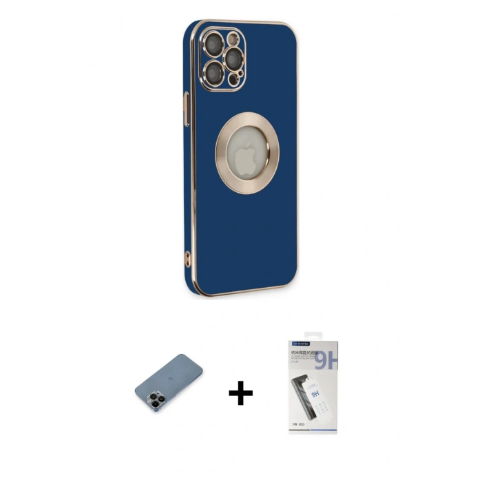 MARSİLYAN™- iPhone 12 Pro Kılıf İz Form Serisi - Şeffaf Uv Polymer Nano Ekran Koruyucu + Shine Kamera Lens Koruma Cam - SH