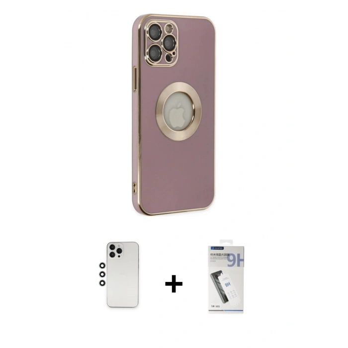 MARSİLYAN™- iPhone 12 Pro Kılıf İz Form Serisi - Şeffaf Uv Polymer Nano Ekran Koruyucu + Shine Kamera Lens - GS