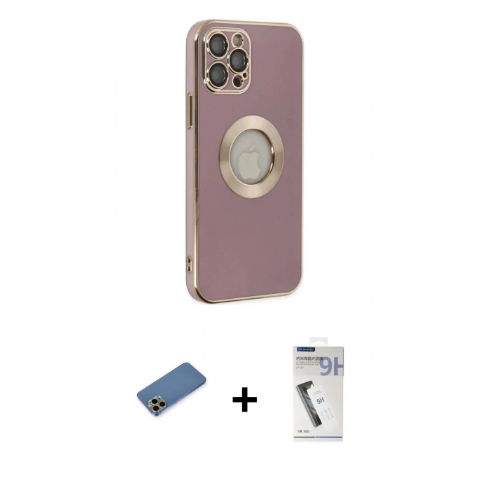 MARSİLYAN™- iPhone 12 Pro Kılıf İz Form Serisi - Şeffaf Uv Polymer Nano Ekran Koruyucu + Shine Kamera Lens Koruma Cam - GD