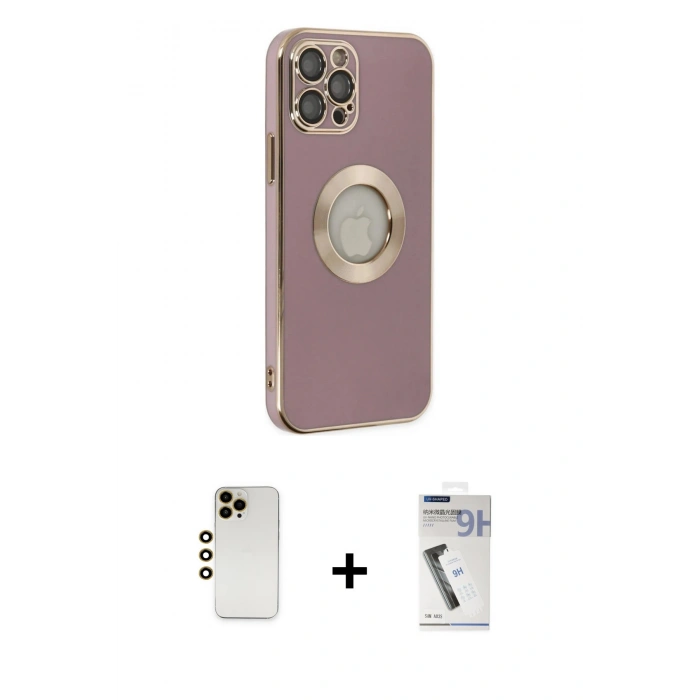 MARSİLYAN™- iPhone 12 Pro Kılıf İz Form Serisi - Şeffaf Uv Polymer Nano Ekran Koruyucu + Shine Kamera Lens - GD