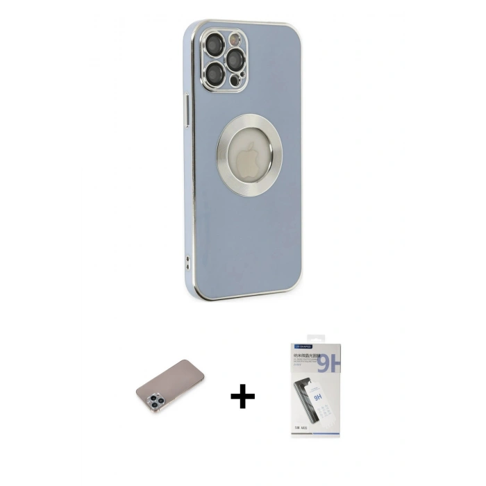 MARSİLYAN™- iPhone 12 Pro Kılıf İz Form Serisi - Şeffaf Uv Polymer Nano Ekran Koruyucu + Shine Kamera Lens Koruma Cam - SABE