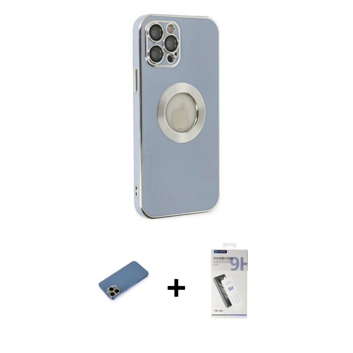 MARSİLYAN™- iPhone 12 Pro Kılıf İz Form Serisi - Şeffaf Uv Polymer Nano Ekran Koruyucu + Shine Kamera Lens Koruma Cam - GD