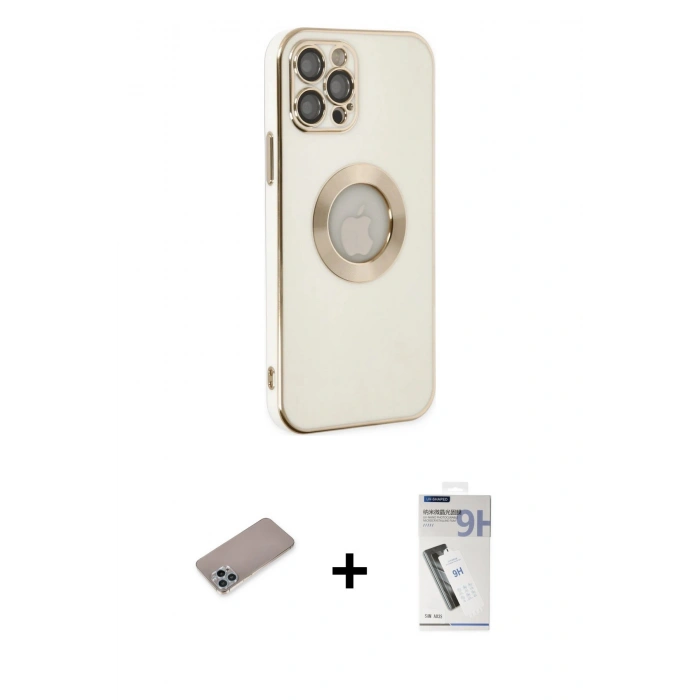 MARSİLYAN™- iPhone 12 Pro Kılıf İz Form Serisi - Şeffaf Uv Polymer Nano Ekran Koruyucu + Shine Kamera Lens Koruma Cam - SABE
