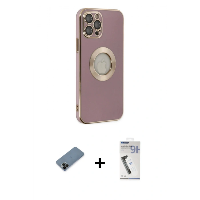 MARSİLYAN™- iPhone 12 Pro Kılıf İz Form Serisi - Şeffaf Uv Polymer Nano Ekran Koruyucu + Shine Kamera Lens Koruma Cam - SH