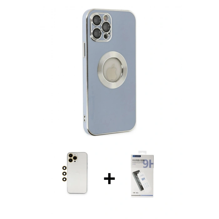 MARSİLYAN™- iPhone 12 Pro Kılıf İz Form Serisi - Şeffaf Uv Polymer Nano Ekran Koruyucu + Shine Kamera Lens - GD