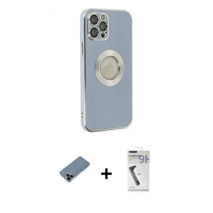 MARSİLYAN™- iPhone 12 Pro Kılıf İz Form Serisi - Şeffaf Uv Polymer Nano Ekran Koruyucu + Shine Kamera Lens Koruma Cam - SH