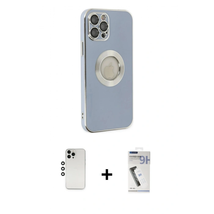 MARSİLYAN™- iPhone 12 Pro Kılıf İz Form Serisi - Şeffaf Uv Polymer Nano Ekran Koruyucu + Shine Kamera Lens - GS