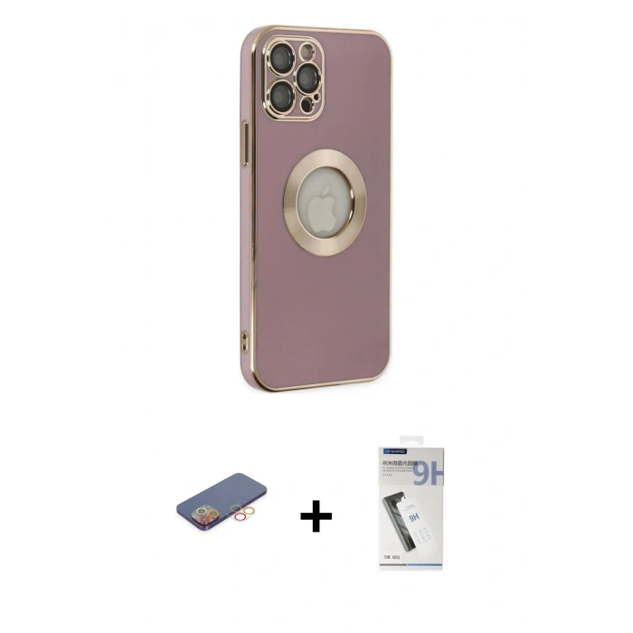 MARSİLYAN™- iPhone 12 Pro Kılıf İz Form Serisi - Şeffaf Uv Polymer Nano Ekran Koruyucu + Renkli Kamera Lens Koruma Cam - TU