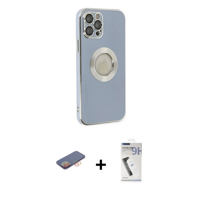 MARSİLYAN™- iPhone 12 Pro Kılıf İz Form Serisi - Şeffaf Uv Polymer Nano Ekran Koruyucu + Renkli Kamera Lens Koruma Cam - TU