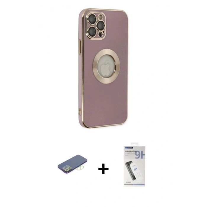 MARSİLYAN™- iPhone 12 Pro Kılıf İz Form Serisi - Şeffaf Uv Polymer Nano Ekran Koruyucu + Renkli Kamera Lens Koruma Cam - YL