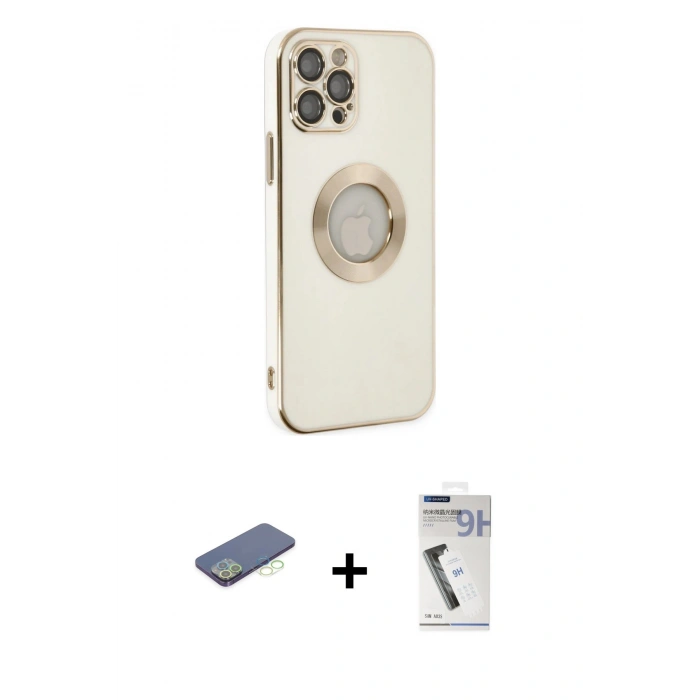MARSİLYAN™- iPhone 12 Pro Kılıf İz Form Serisi - Şeffaf Uv Polymer Nano Ekran Koruyucu + Renkli Kamera Lens Koruma Cam - YL