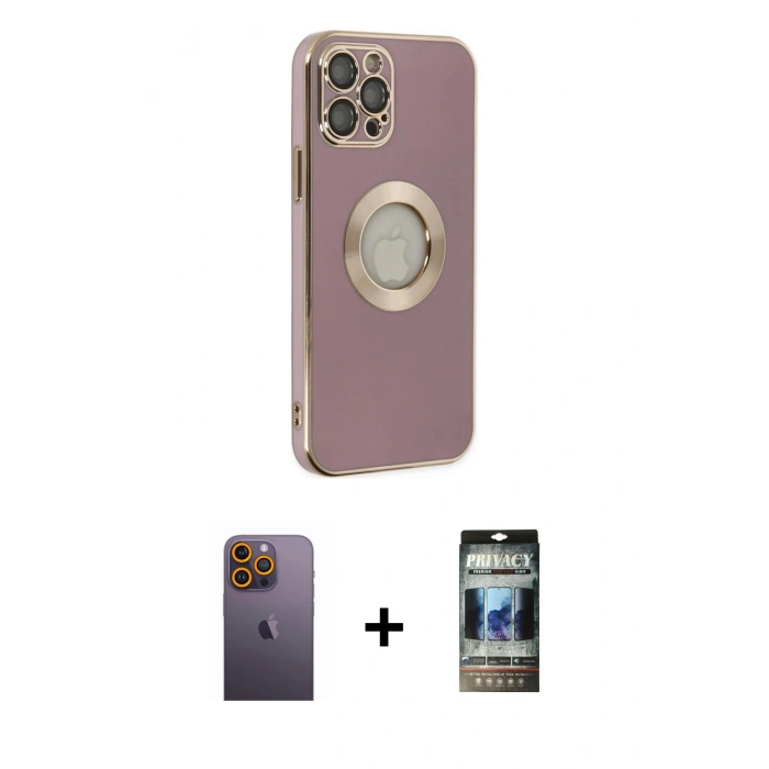 MARSİLYAN™- iPhone 12 Pro Kılıf İz Form Serisi - Siyah 34D Hayalet Izgaralı Cam + Neon Fosforlu Kamera Lens - SI
