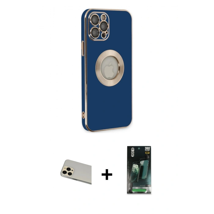 MARSİLYAN™- iPhone 12 Pro Kılıf İz Form Serisi - Siyah 360 Mat Full Body Arka Koruyucu + Rainbow Kamera Lens Koruma Cam - GD