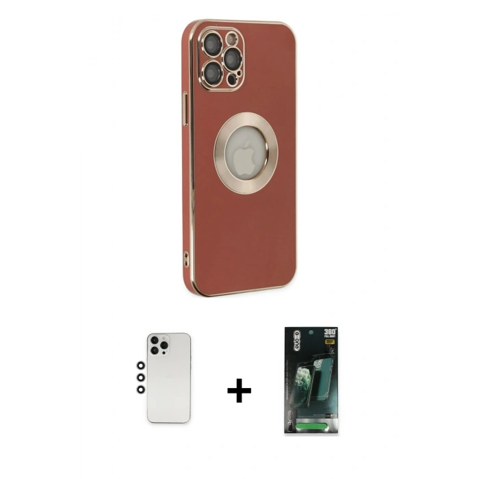 MARSİLYAN™- iPhone 12 Pro Kılıf İz Form Serisi - Siyah 360 Mat Full Body Arka Koruyucu + Shine Kamera Lens - GS