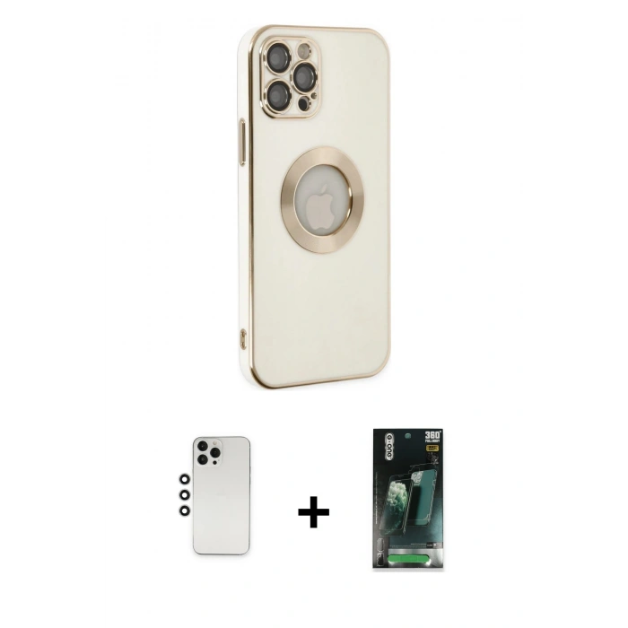 MARSİLYAN™- iPhone 12 Pro Kılıf İz Form Serisi - Siyah 360 Mat Full Body Arka Koruyucu + Shine Kamera Lens - GS