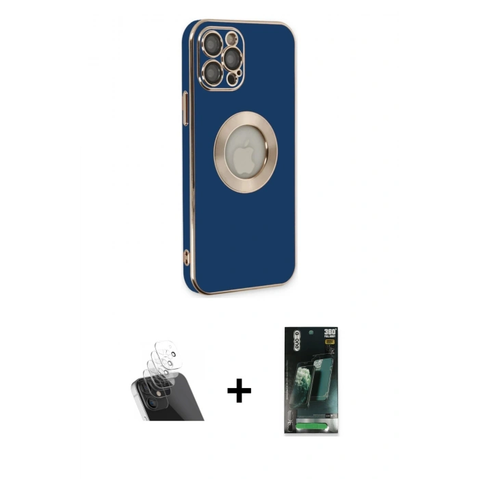 MARSİLYAN™- iPhone 12 Pro Kılıf İz Form Serisi - Siyah 360 Mat Full Body Arka Koruyucu + Şeffaf Kamera Lens Koruma Cam