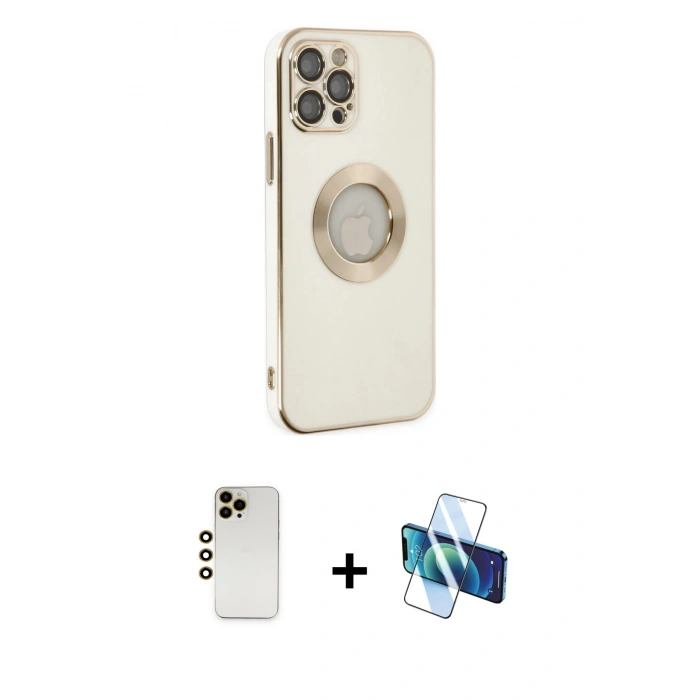 MARSİLYAN™- iPhone 12 Pro Kılıf İz Form Serisi - Siyah 3D Antistatik Cam Ekran Koruyucu + Shine Kamera Lens - GD