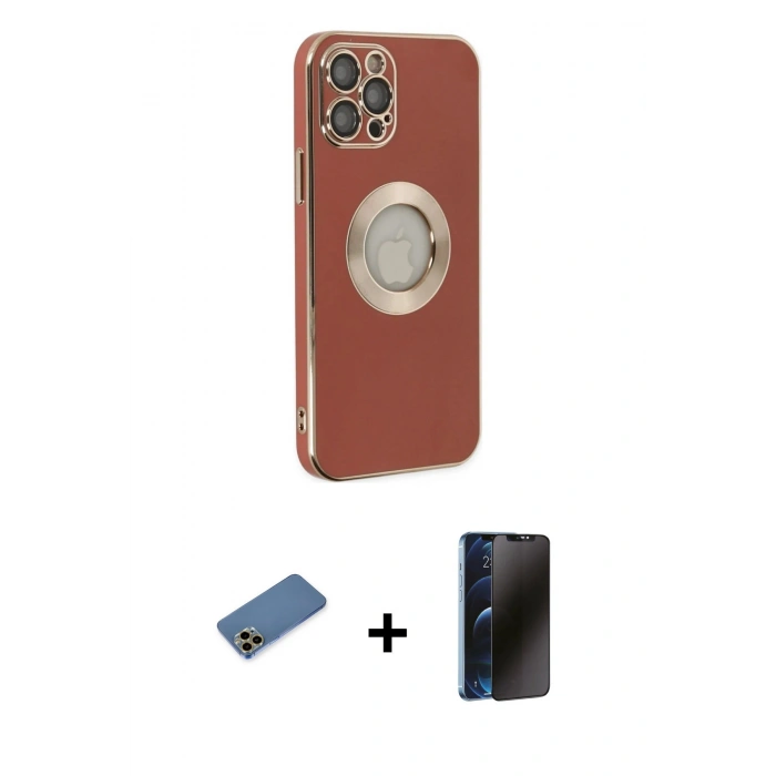 MARSİLYAN™- iPhone 12 Pro Kılıf İz Form Serisi - Siyah 3D Antistatik Hayalet Cam Ekran Koruyucu + Shine Kamera Lens Koruma Cam - GD