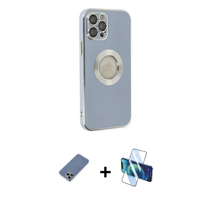 MARSİLYAN™- iPhone 12 Pro Kılıf İz Form Serisi - Siyah 3D Antistatik Seramik Nano Ekran Koruyucu + Metal Kamera Lens Koruma Cam - AKYL